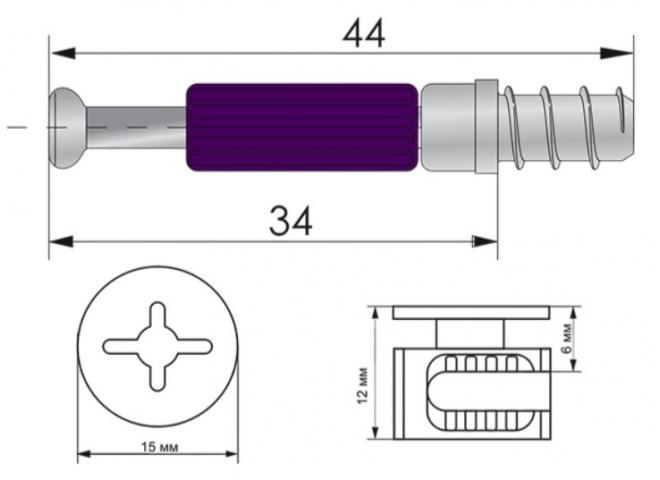 Стяжка эксцентриковая SENZA (15) 44*8 (комплект)
