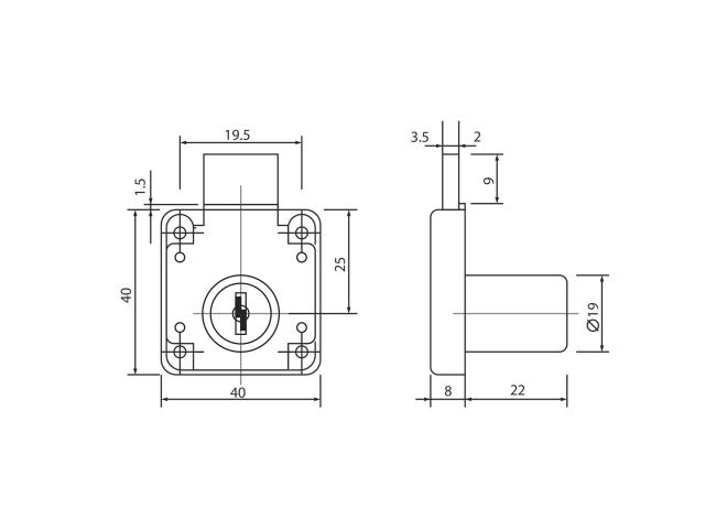 EDSON Замок мебельный L010 19/22 BLACK