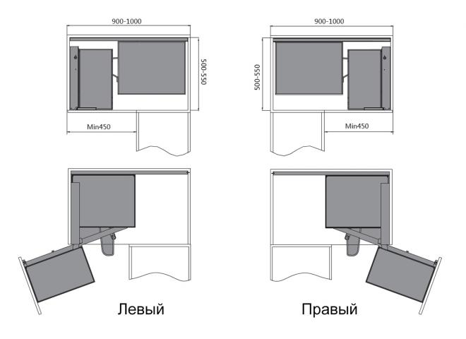 Волшебный уголок 45 (soft-closing) Unihopper (правый) Полки ДСП СЕРЫЙ