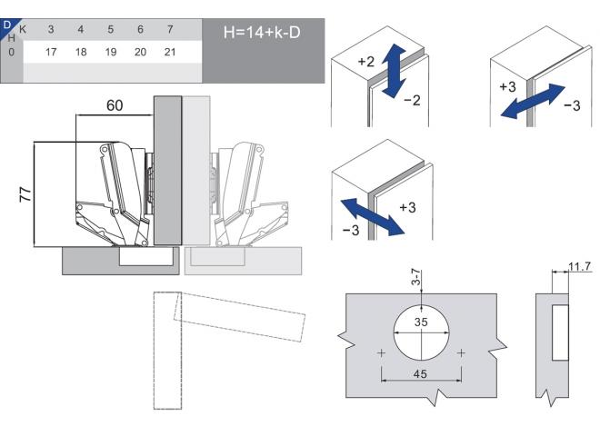 Петля Unihopper 155 гр. с довод. CLIP-ON + H=0/3D (TWO-WAY) soft closing